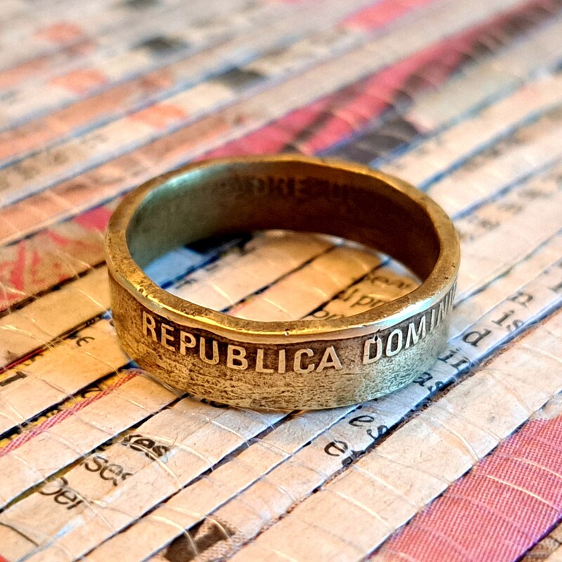 DOMINICAN REPUBLIC Coin Ring Made With Genuine Foreign Coin Central America Island Jewelry Gift Unique Cultural Bronze Jewelry Anniversary